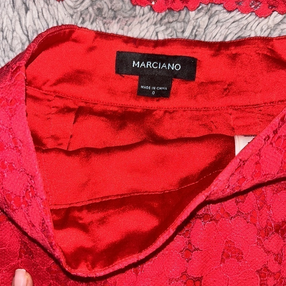 Marciano Red Hot Rebelle Metallic Lace Piya Long Sleeve Crop Top + Skirt Set - Picture 9 of 16